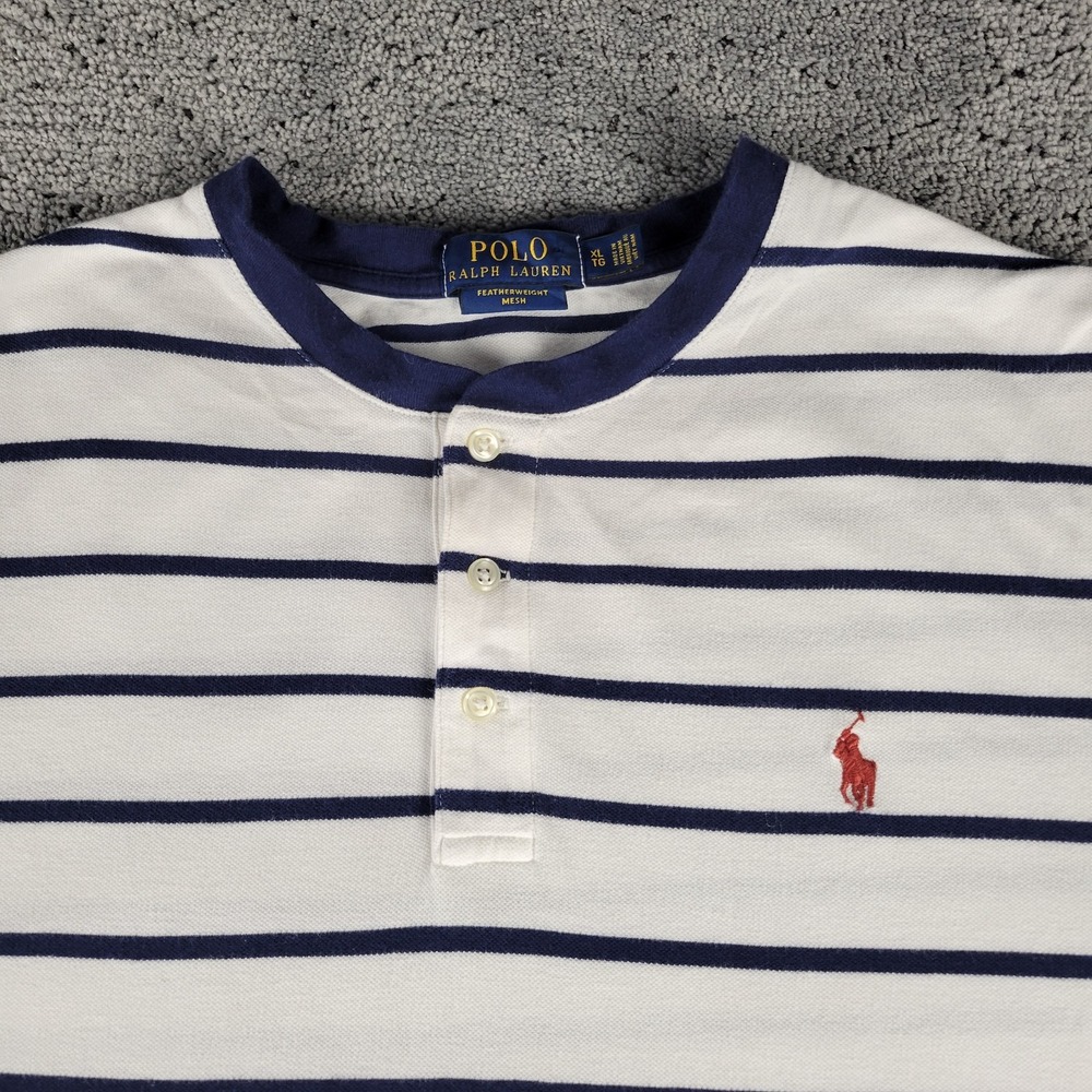 Polo Ralph Lauren Henley Shirt Mens XL White Striped Featherweight Mesh Preppy